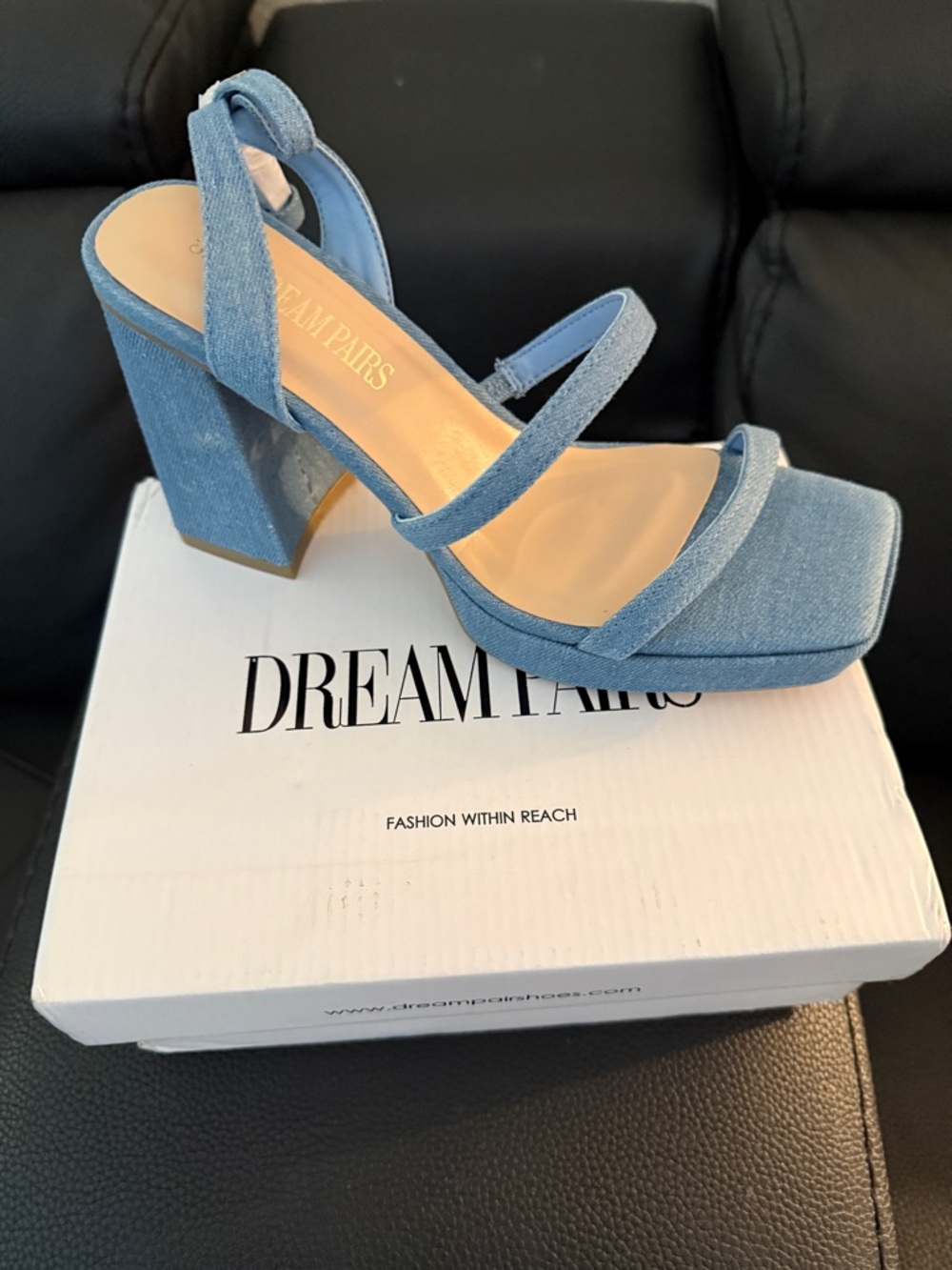 Dream Pairs Light Blue Denim Platform Block Heel Sandals